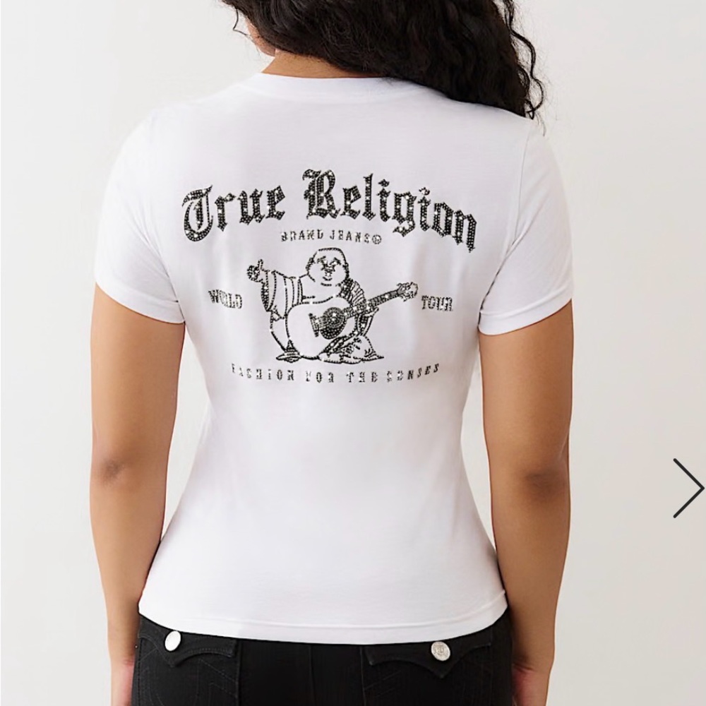 True Religion Crystal Buddha Graphic V Neck Tee
 Sz “L” MSRP $62 NWT